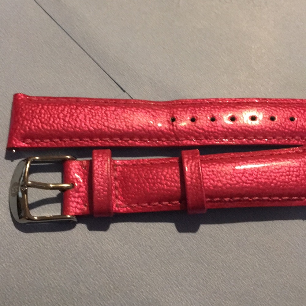 Michele 18mm Raspberry Leather Watch Band - Picture 3 of 4